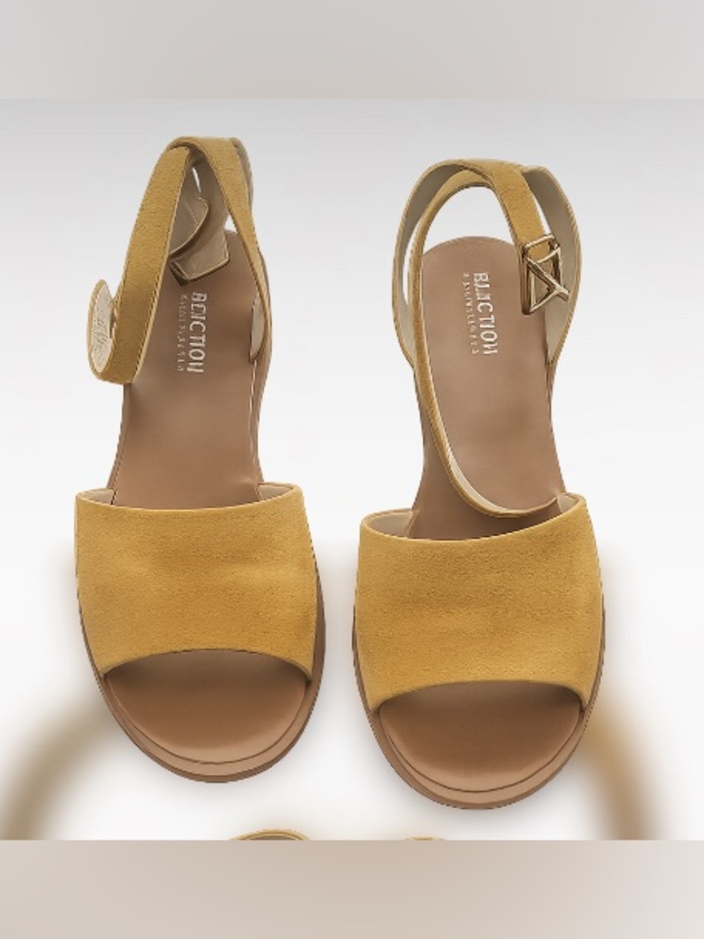 Kenneth Cole Reaction Mustard Yellow Suede Ankle Strap Sandals Size 8